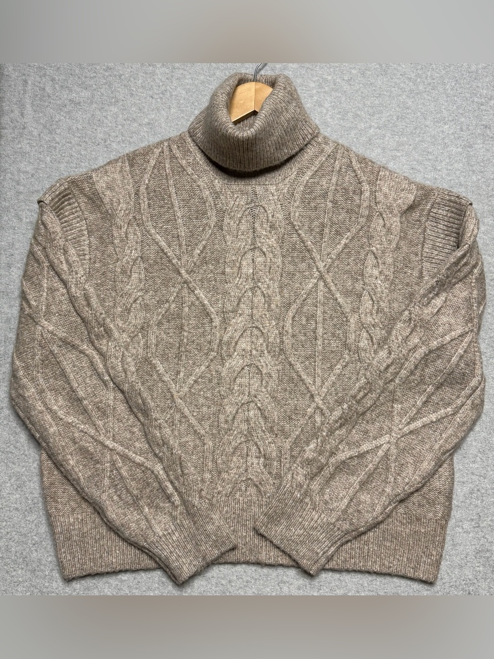 Elie Tahari Women Medium Cable Knit Turtleneck Sweater Taupe Brown NWT Pullover